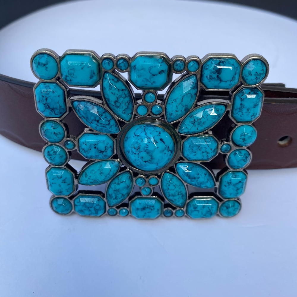 Statement Belt With Dramatic Turquoise Buckle - image 1